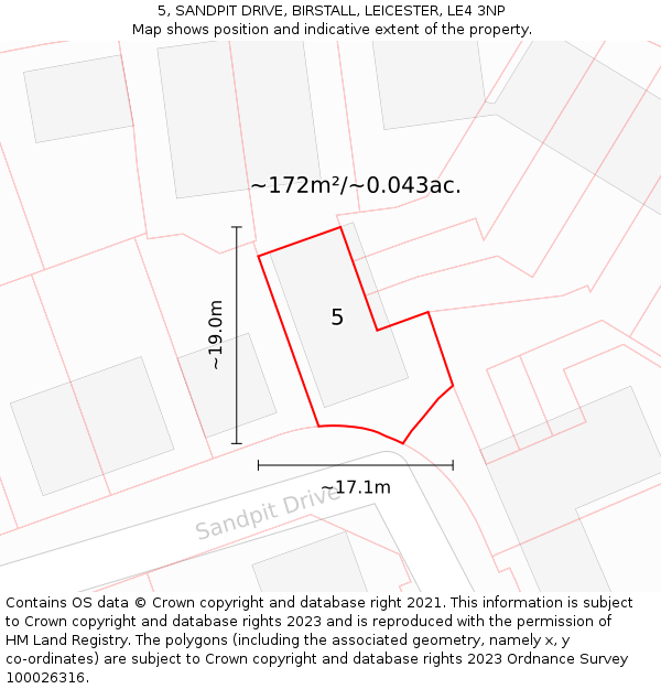 5, SANDPIT DRIVE, BIRSTALL, LEICESTER, LE4 3NP: Plot and title map