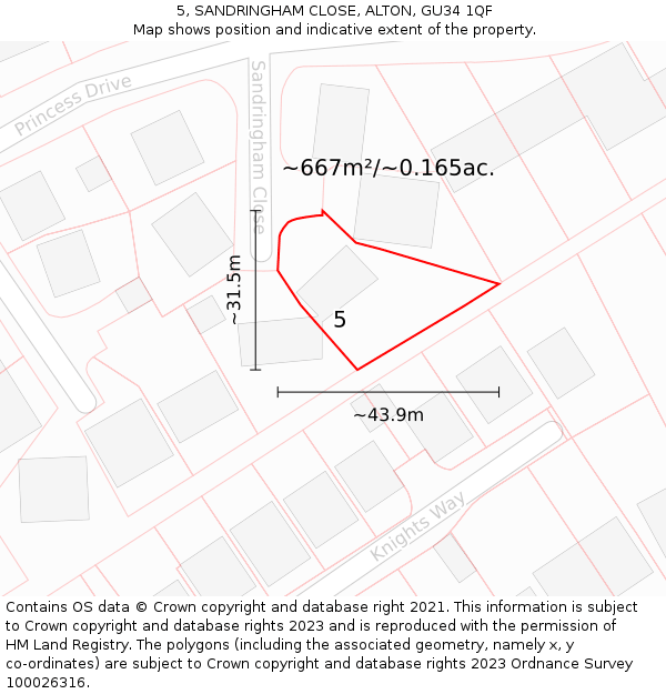 5, SANDRINGHAM CLOSE, ALTON, GU34 1QF: Plot and title map