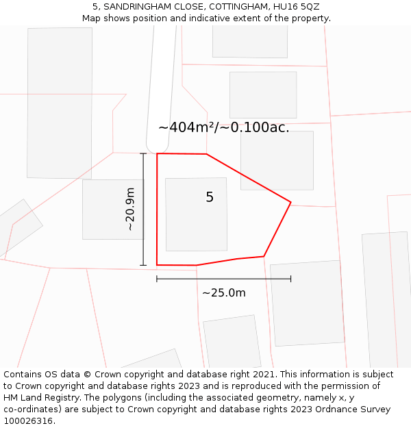 5, SANDRINGHAM CLOSE, COTTINGHAM, HU16 5QZ: Plot and title map