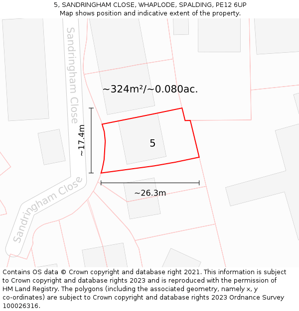 5, SANDRINGHAM CLOSE, WHAPLODE, SPALDING, PE12 6UP: Plot and title map