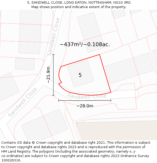 5, SANDWELL CLOSE, LONG EATON, NOTTINGHAM, NG10 3RG: Plot and title map