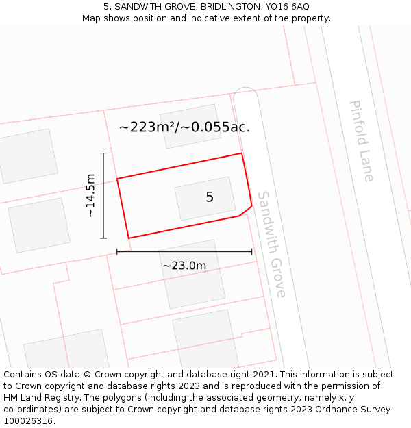 5, SANDWITH GROVE, BRIDLINGTON, YO16 6AQ: Plot and title map