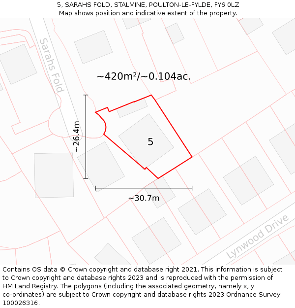 5, SARAHS FOLD, STALMINE, POULTON-LE-FYLDE, FY6 0LZ: Plot and title map