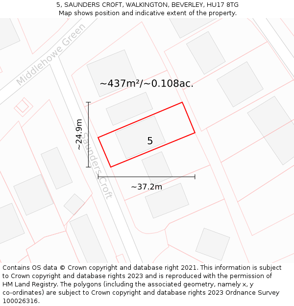 5, SAUNDERS CROFT, WALKINGTON, BEVERLEY, HU17 8TG: Plot and title map