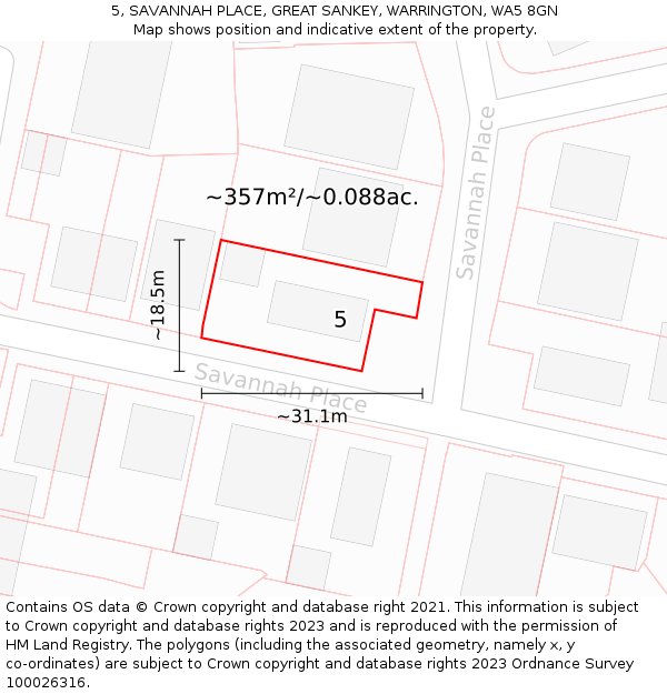 5, SAVANNAH PLACE, GREAT SANKEY, WARRINGTON, WA5 8GN: Plot and title map