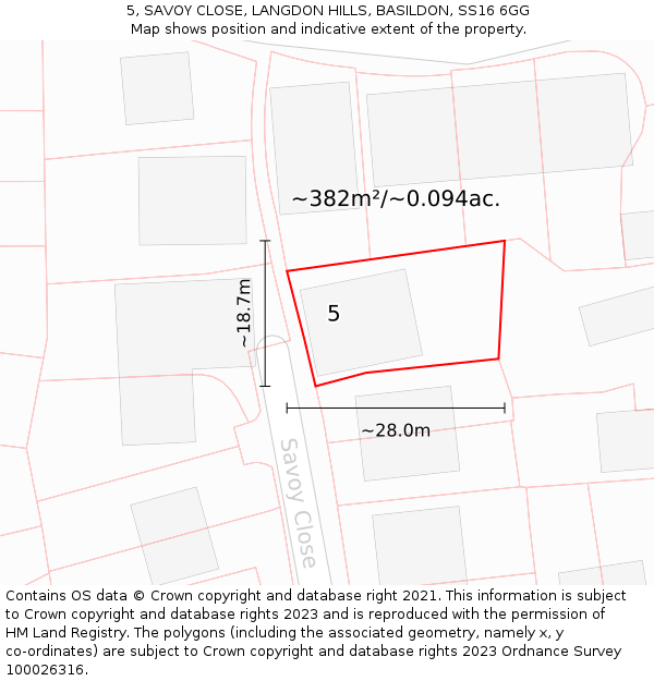 5, SAVOY CLOSE, LANGDON HILLS, BASILDON, SS16 6GG: Plot and title map