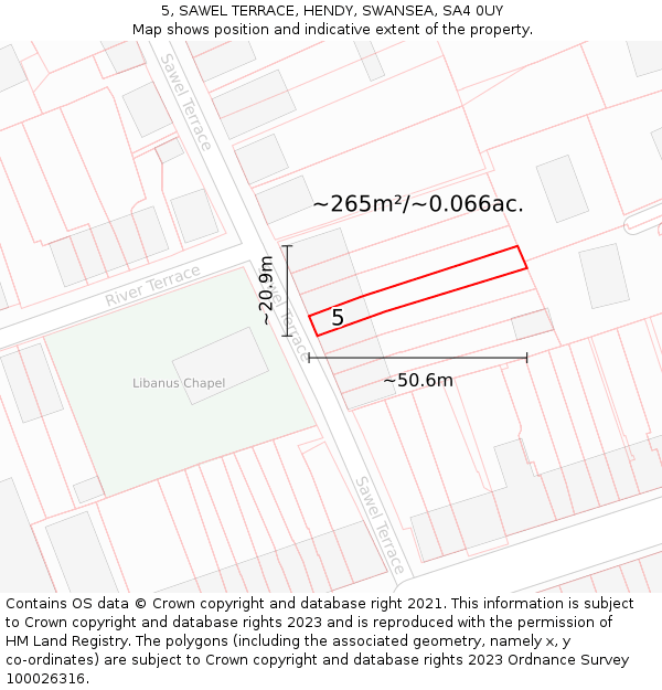 5, SAWEL TERRACE, HENDY, SWANSEA, SA4 0UY: Plot and title map