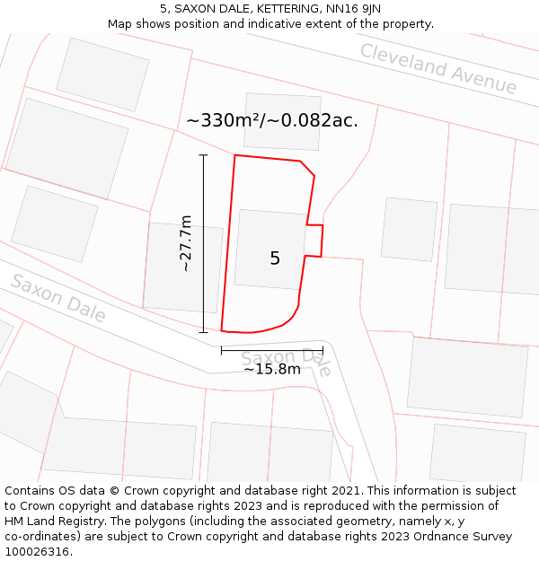 5, SAXON DALE, KETTERING, NN16 9JN: Plot and title map