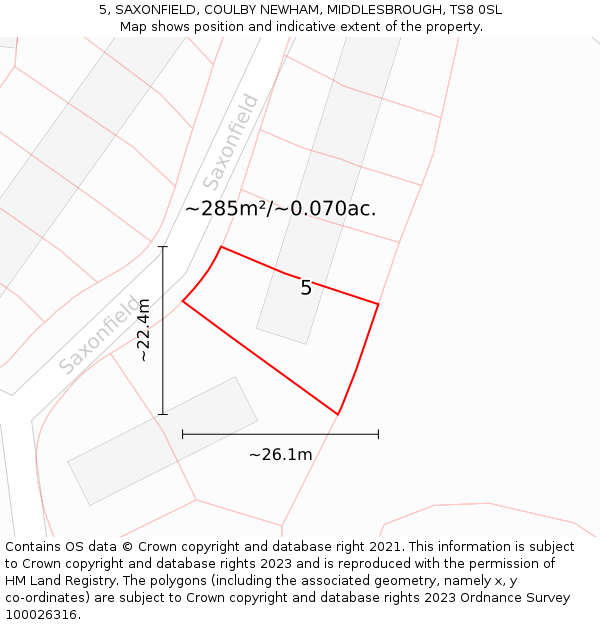 5, SAXONFIELD, COULBY NEWHAM, MIDDLESBROUGH, TS8 0SL: Plot and title map