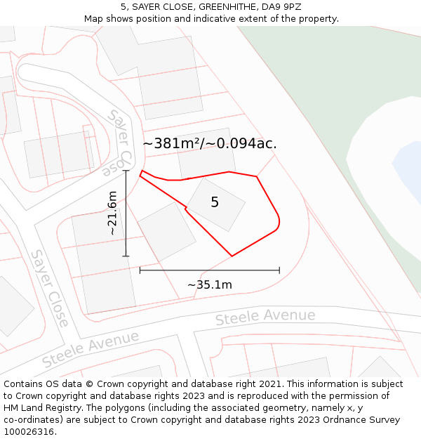 5, SAYER CLOSE, GREENHITHE, DA9 9PZ: Plot and title map