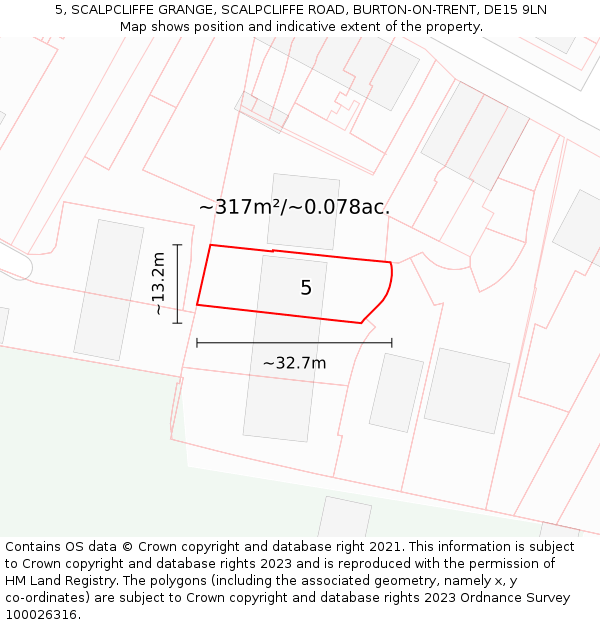 5, SCALPCLIFFE GRANGE, SCALPCLIFFE ROAD, BURTON-ON-TRENT, DE15 9LN: Plot and title map