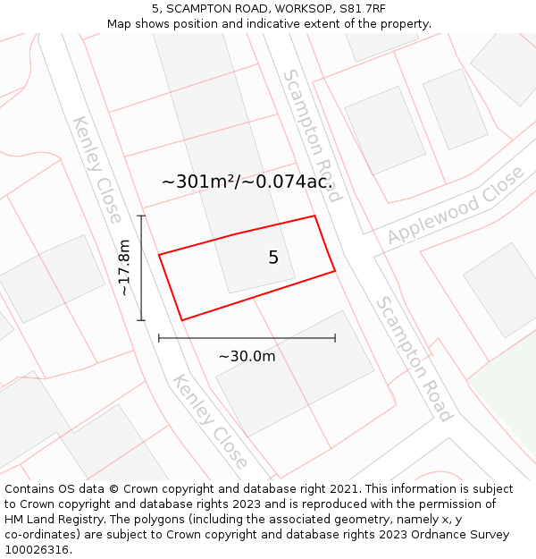 5, SCAMPTON ROAD, WORKSOP, S81 7RF: Plot and title map