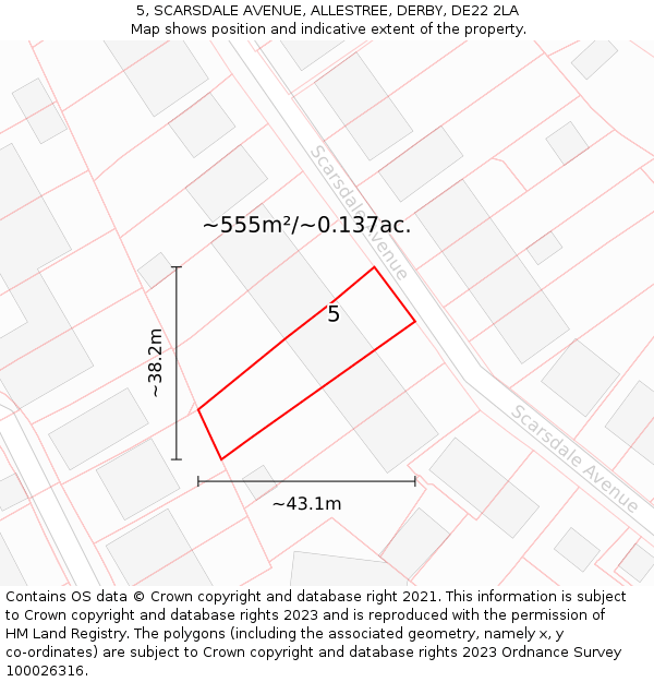 5, SCARSDALE AVENUE, ALLESTREE, DERBY, DE22 2LA: Plot and title map