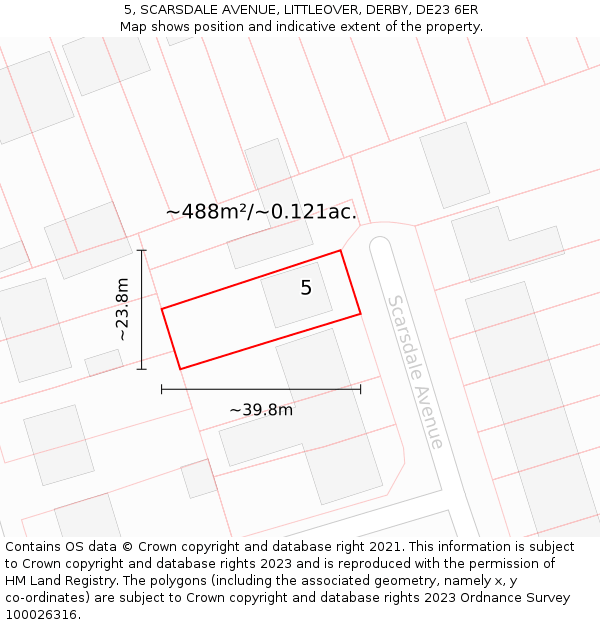 5, SCARSDALE AVENUE, LITTLEOVER, DERBY, DE23 6ER: Plot and title map