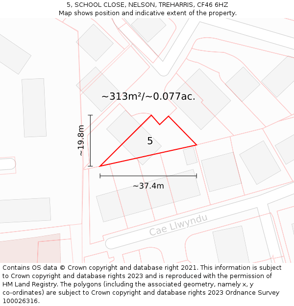 5, SCHOOL CLOSE, NELSON, TREHARRIS, CF46 6HZ: Plot and title map