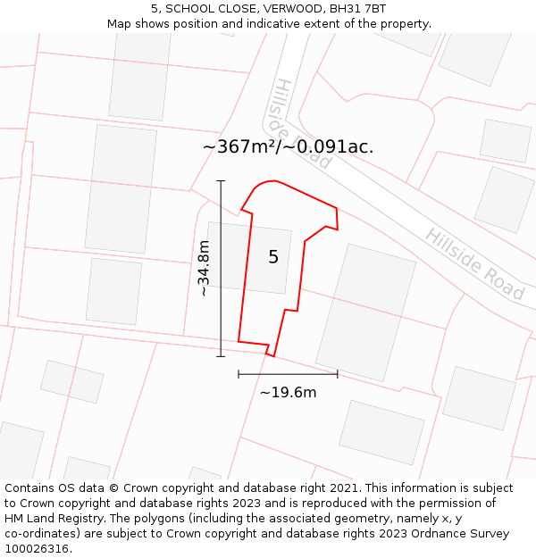 5, SCHOOL CLOSE, VERWOOD, BH31 7BT: Plot and title map