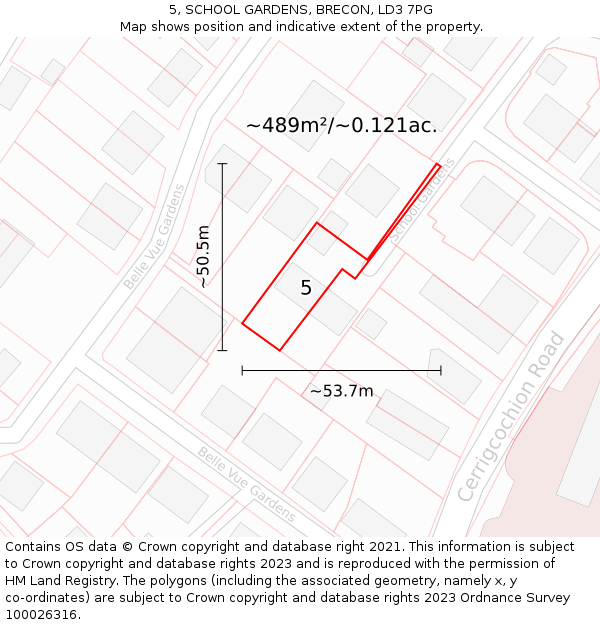 5, SCHOOL GARDENS, BRECON, LD3 7PG: Plot and title map