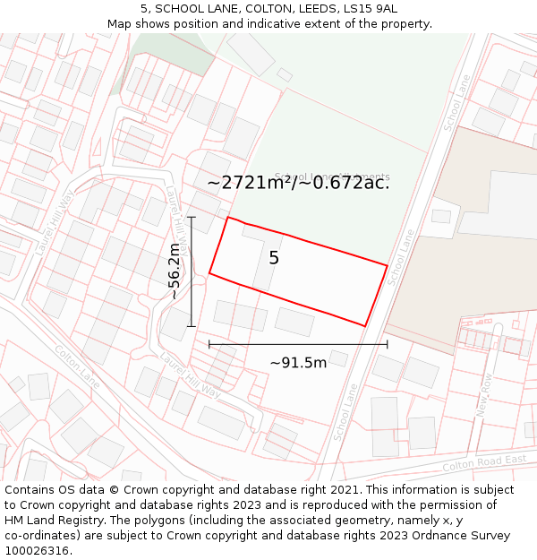 5, SCHOOL LANE, COLTON, LEEDS, LS15 9AL: Plot and title map