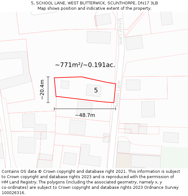 5, SCHOOL LANE, WEST BUTTERWICK, SCUNTHORPE, DN17 3LB: Plot and title map