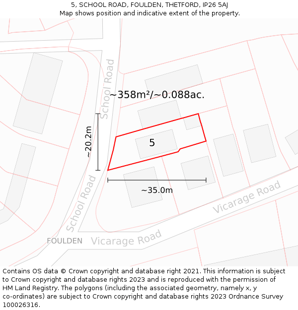 5, SCHOOL ROAD, FOULDEN, THETFORD, IP26 5AJ: Plot and title map