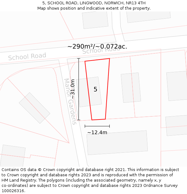 5, SCHOOL ROAD, LINGWOOD, NORWICH, NR13 4TH: Plot and title map