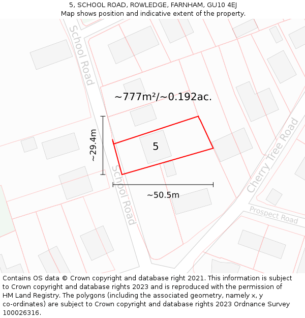 5, SCHOOL ROAD, ROWLEDGE, FARNHAM, GU10 4EJ: Plot and title map