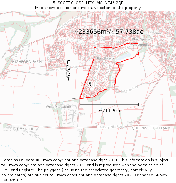 5, SCOTT CLOSE, HEXHAM, NE46 2QB: Plot and title map