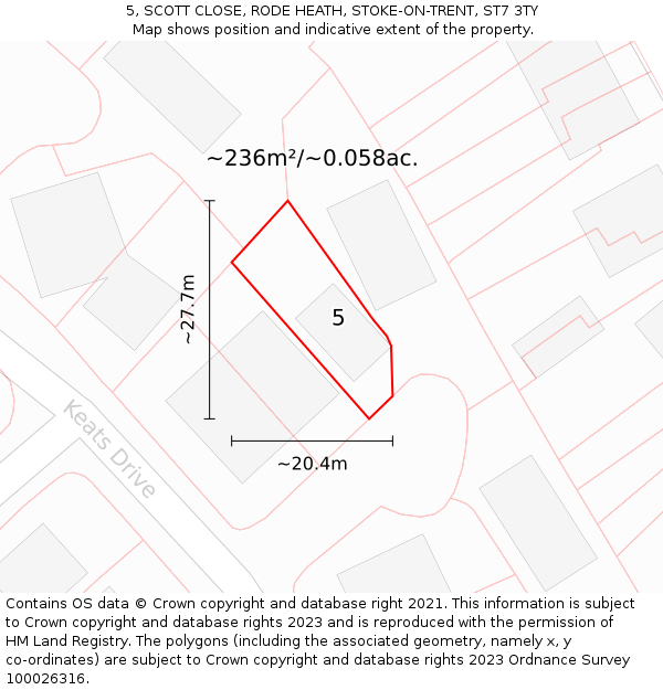 5, SCOTT CLOSE, RODE HEATH, STOKE-ON-TRENT, ST7 3TY: Plot and title map