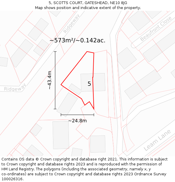 5, SCOTTS COURT, GATESHEAD, NE10 8JG: Plot and title map