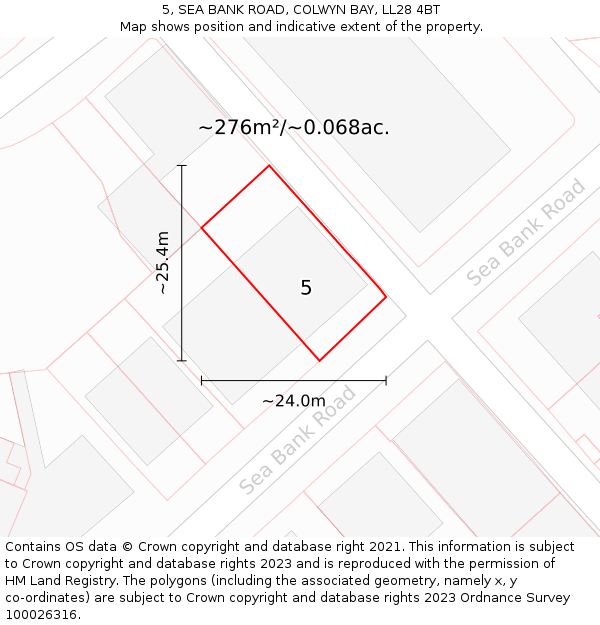 5, SEA BANK ROAD, COLWYN BAY, LL28 4BT: Plot and title map