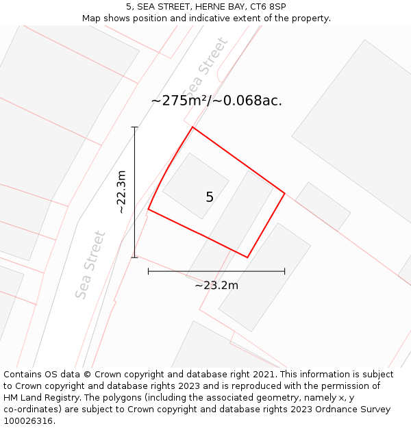 5, SEA STREET, HERNE BAY, CT6 8SP: Plot and title map