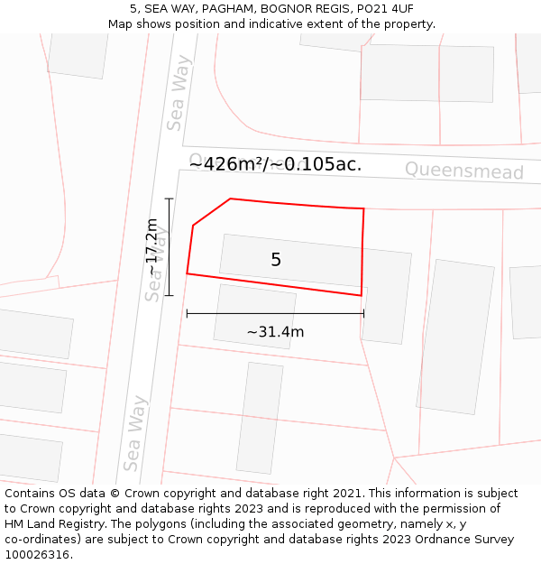 5, SEA WAY, PAGHAM, BOGNOR REGIS, PO21 4UF: Plot and title map