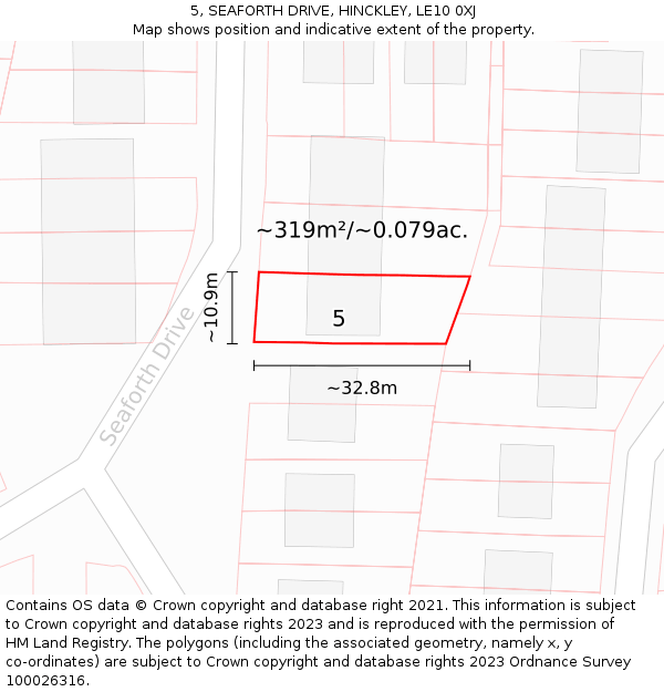 5, SEAFORTH DRIVE, HINCKLEY, LE10 0XJ: Plot and title map
