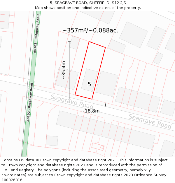 5, SEAGRAVE ROAD, SHEFFIELD, S12 2JS: Plot and title map