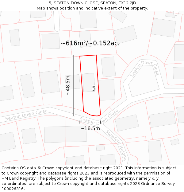 5, SEATON DOWN CLOSE, SEATON, EX12 2JB: Plot and title map