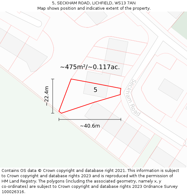 5, SECKHAM ROAD, LICHFIELD, WS13 7AN: Plot and title map