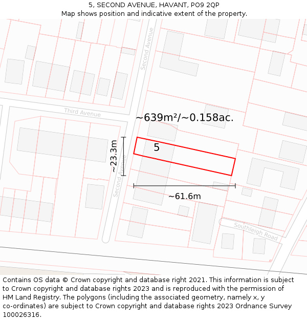 5, SECOND AVENUE, HAVANT, PO9 2QP: Plot and title map