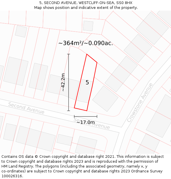 5, SECOND AVENUE, WESTCLIFF-ON-SEA, SS0 8HX: Plot and title map