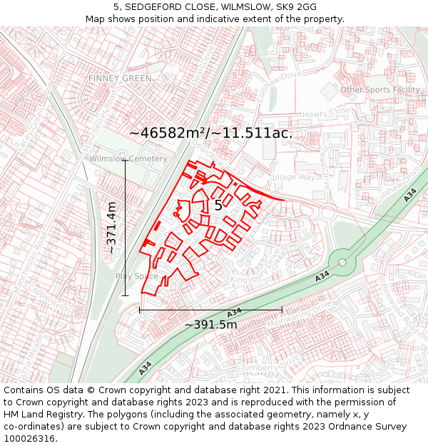 5, SEDGEFORD CLOSE, WILMSLOW, SK9 2GG: Plot and title map