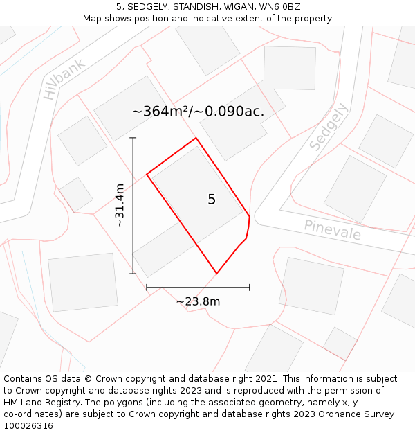 5, SEDGELY, STANDISH, WIGAN, WN6 0BZ: Plot and title map