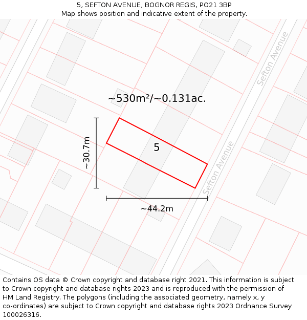 5, SEFTON AVENUE, BOGNOR REGIS, PO21 3BP: Plot and title map