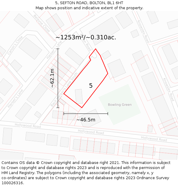 5, SEFTON ROAD, BOLTON, BL1 6HT: Plot and title map