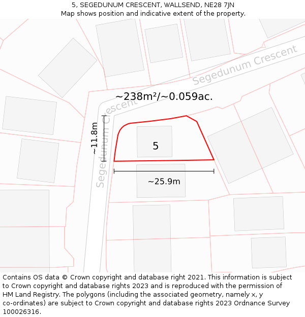 5, SEGEDUNUM CRESCENT, WALLSEND, NE28 7JN: Plot and title map