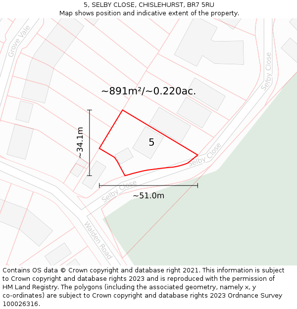 5, SELBY CLOSE, CHISLEHURST, BR7 5RU: Plot and title map