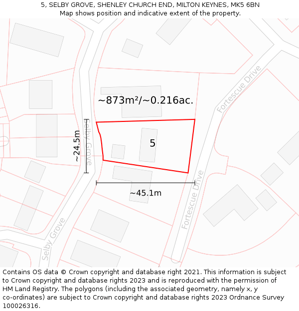 5, SELBY GROVE, SHENLEY CHURCH END, MILTON KEYNES, MK5 6BN: Plot and title map