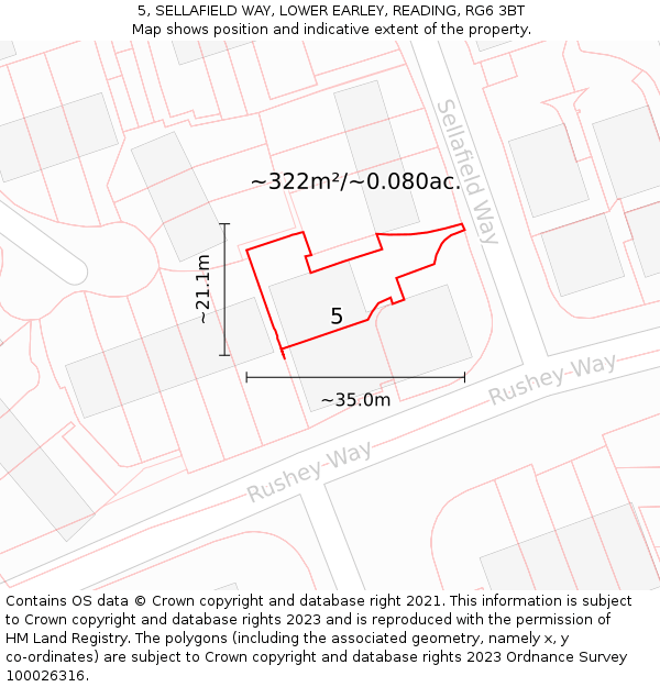 5, SELLAFIELD WAY, LOWER EARLEY, READING, RG6 3BT: Plot and title map