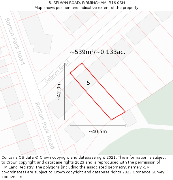 5, SELWYN ROAD, BIRMINGHAM, B16 0SH: Plot and title map