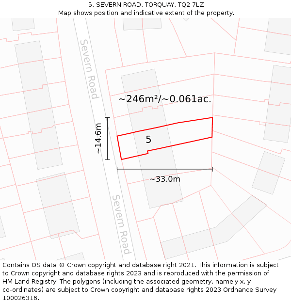 5, SEVERN ROAD, TORQUAY, TQ2 7LZ: Plot and title map