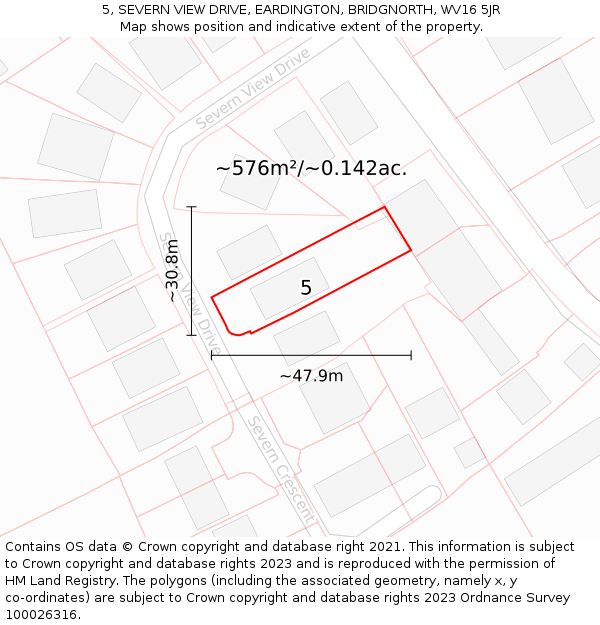 5, SEVERN VIEW DRIVE, EARDINGTON, BRIDGNORTH, WV16 5JR: Plot and title map