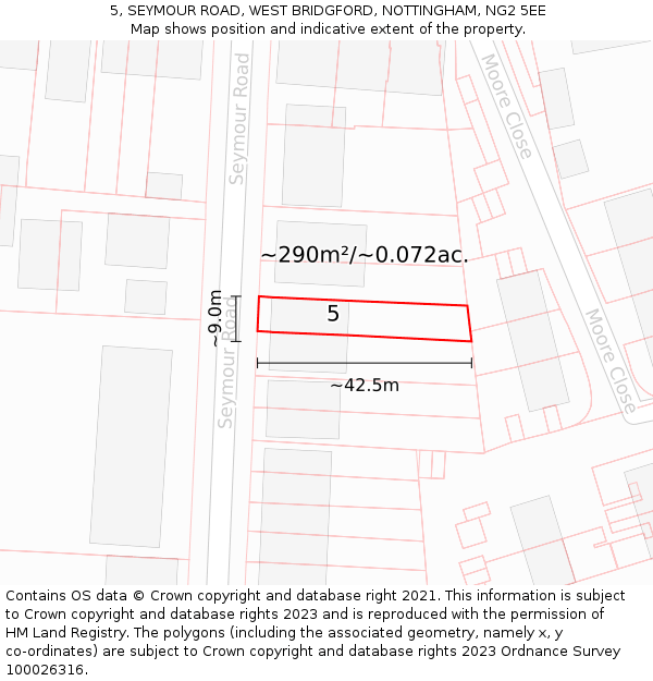 5, SEYMOUR ROAD, WEST BRIDGFORD, NOTTINGHAM, NG2 5EE: Plot and title map